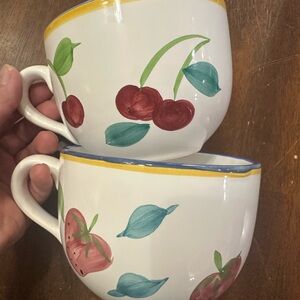 Cherry and strawberry soup bowls with handle